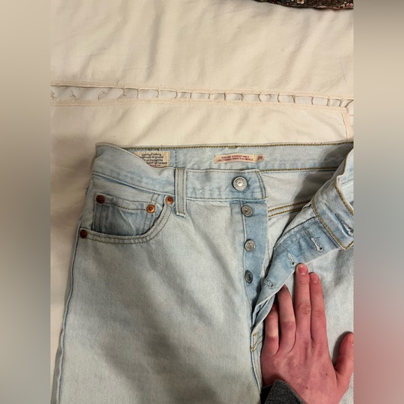 Levi's Light Blue Ripped Straight Ankle Jeans - Picture 2 of 5